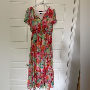 Cynthia Rowley Pink, Green & Orange Watercolor Maxi Dress
